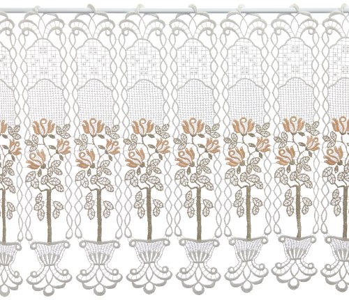 Plauener Spitze by Modespitze, Store Bistro Gardine Scheibengardine mit Stangendurchzug, hochwertige Stickerei, Höhe 50 cm, Breite 96 cm, Creme/Beige/Lachs Plauener Spitze by Modespitze, Store Bistro Gardine Scheibengardine mit Stangendurchzug, hochwertige Stickerei, Höhe 50 cm, Breite 96 cm, Creme/Beige/Lachs von Plauener Spitze
