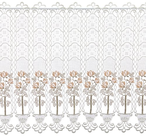 Plauener Spitze by Modespitze, Store Bistro Gardine Scheibengardine mit Stangendurchzug, hochwertige Stickerei, Höhe 62 cm, Breite 96 cm, Creme/Beige/Lachs von Plauener Spitze