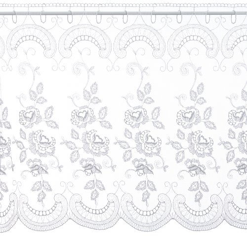 Plauener Spitze by Modespitze, Store Bistro Gardine Tüllgardine Florentiner mit Stangendurchzug, hochwertige Stickerei, Höhe 65 cm, Breite 148 cm, Weiß von Plauener Spitze