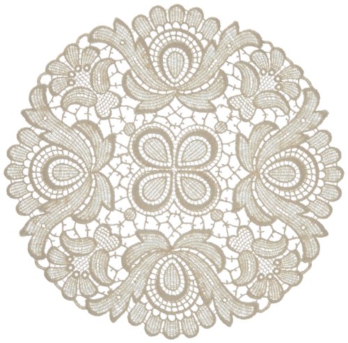 Plauener Spitze Kleine Tischdecke - Original No. 67952_e_22 - Design Plauen, 22 cm rund, Farbe Champagner, Guipure Spitze in 100% Baumwolle, traditionell in Handstickerei komplettiert von Plauener Spitze