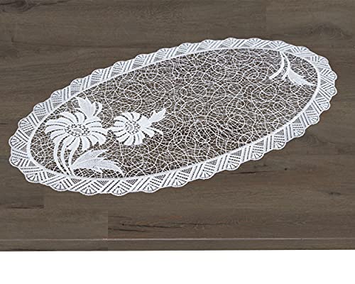 Plauener Spitze zarte Spitzendecke Tischläufer oval 25x48 cm in weiß mit Blumenmuster von Plauener Spitze