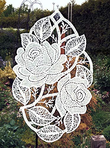 Rose Weiß Fensterbild Plauener Spitze 16x26 cm Spitzenbild + Saugnapf Fensterdeko von Plauener Spitze