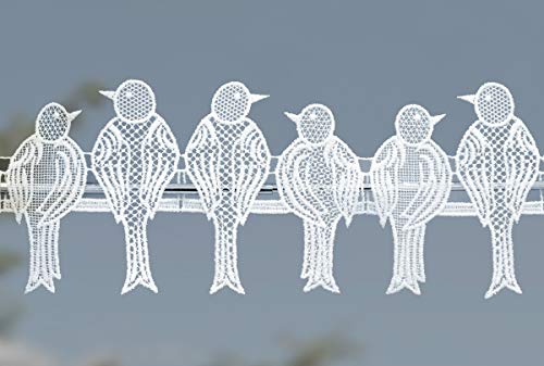 Scheibengardine Fensterdeko Spatzen auf der Stange aus Spitze Höhe x Breite ca. 12 x 75 cm Scheibengardine Fensterdeko Spatzen auf der Stange aus Spitze Höhe x Breite ca. 12 x 75 cm von Plauener Spitze