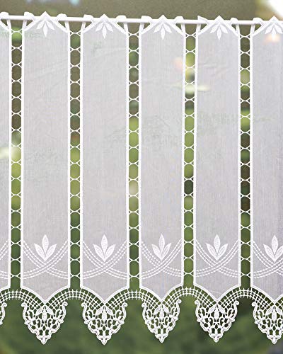 Scheibengardine im Landhauslook naturweiß Spitze und Stickereien Höhe 30, 45 oder 60 cm (60x138 cm) von Plauener Spitze