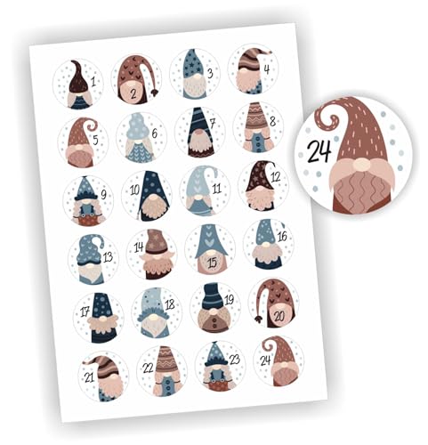 24 Aufkleber 1-24 Advent Adventskalender Zahlen Weihnachten Sticker Wichtel Boho von Play-Too