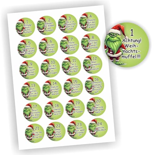 24 Aufkleber 1-24 Advent Anti Adventskalender Zahlen Weihnachtsmuffel Sticker von Play-Too