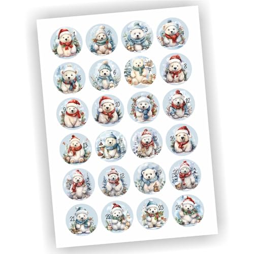 24 Aufkleber Adventskalender Zahlen Fest Weihnachten Aufkleber Sticker DIY Eis Schnee Eisbär Bär #3 von Play-Too