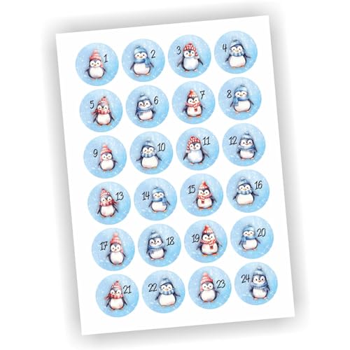 24 Aufkleber Adventskalender Zahlen Fest Weihnachten Aufkleber Sticker DIY Eis Schnee Pinguin 2 von Play-Too