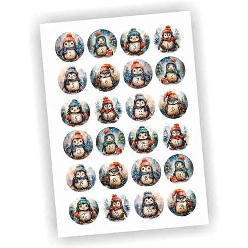 24 Aufkleber Adventskalender Zahlen Fest Weihnachten Aufkleber Sticker DIY Eis Schnee Pinguin #3 von Play-Too