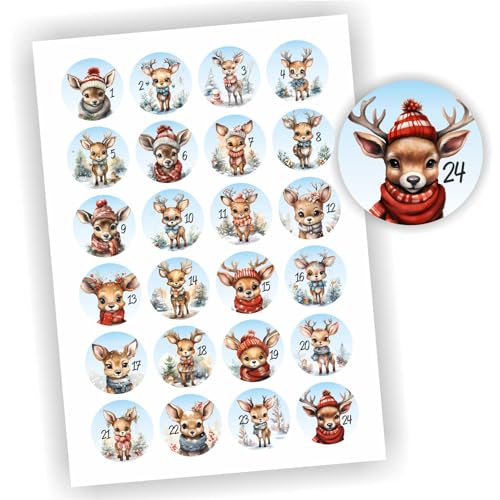 24 Aufkleber Adventskalender Zahlen Fest Weihnachten Aufkleber Sticker DIY Rentier von Play-Too