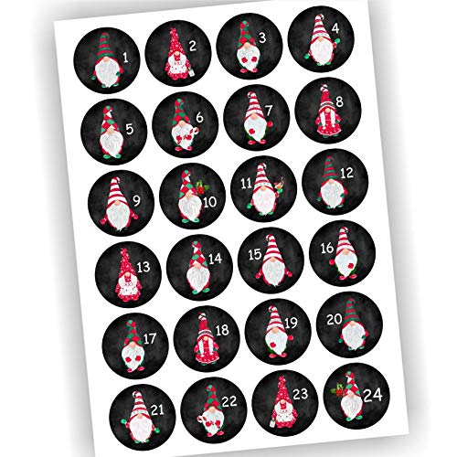 24 Aufkleber Adventskalender Zahlen Fest Weihnachten Aufkleber Sticker DIY Schwarz/Bunt mit Wichtel Tafeloptik von Play-Too