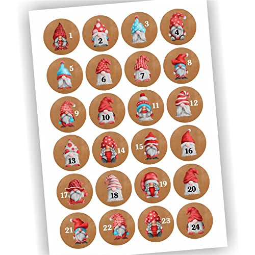 24 Aufkleber Adventskalender Zahlen Fest Weihnachten Aufkleber Sticker DIY Wichtel Rot auf Kraftpapieroptik DIY von Play-Too