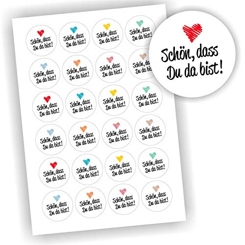 24 Aufkleber Weiß rund "Schön, dass Du da bist" Etikett Geschenk Geschenkaufkleber DIY 24 Aufkleber Weiß rund "Schön, dass Du da bist" Etikett Geschenk Geschenkaufkleber DIY von Play-Too