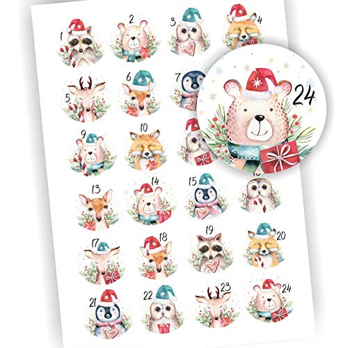 Play-Too 24 Aufkleber Adventskalender Tiere Zahlen Fest Weihnachten Aufkleber Sticker von Play-Too