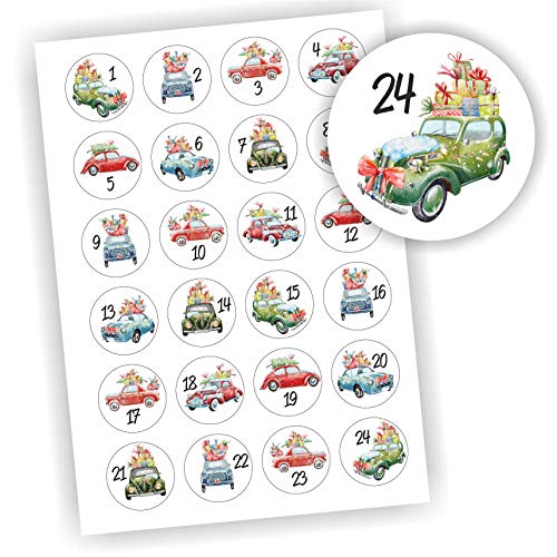 Play-Too 24 Aufkleber Adventskalender Zahlen Fest Weihnachten Aufkleber Sticker DIY Auto alte Autos von Play-Too