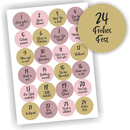 Play-Too 24 Aufkleber Adventskalender Zahlen Fest Weihnachten Aufkleber Sticker DIY Beige Hellbraun Rosa Lila Flieder Sprüche von Play-Too