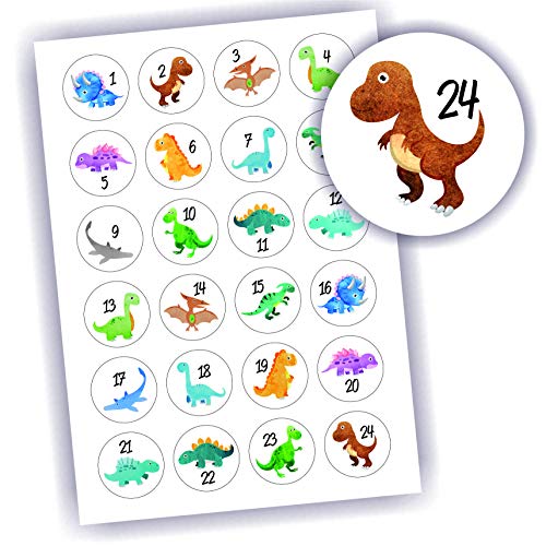 Play-Too 24 Aufkleber Adventskalender Zahlen Fest Weihnachten Aufkleber Sticker DIY Dinosaurier Dinos von Play-Too
