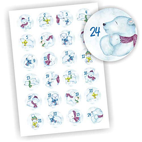 Play-Too 24 Aufkleber Adventskalender Zahlen Fest Weihnachten Aufkleber Sticker DIY EIS Schnee Eisbär Bär von Play-Too