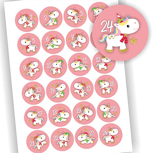 Play-Too 24 Aufkleber Adventskalender Zahlen Fest Weihnachten Einhorn Rosa Aufkleber Sticker von Play-Too