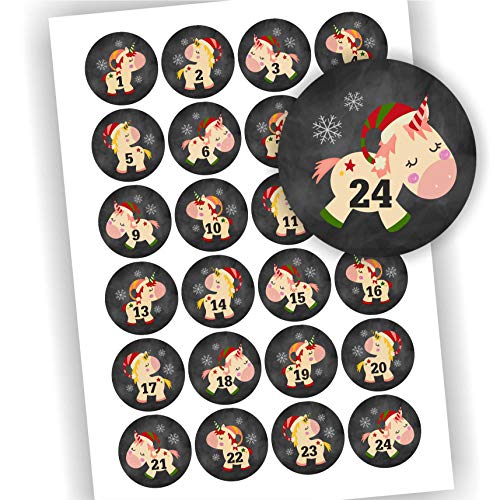 Play-Too 24 Aufkleber Adventskalender Zahlen Fest Weihnachten Einhorn schwarz Aufkleber Sticker von Play-Too