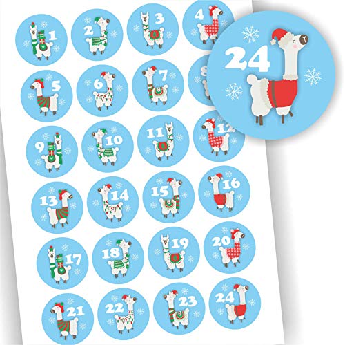 Play-Too 24 Aufkleber Adventskalender Zahlen Fest Weihnachten Lama blau Aufkleber Sticker von Play-Too