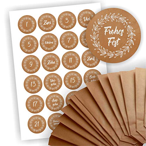 Play-Too Adventskalender zum Befüllen 24 braune Geschenktüten Kraftpapiertüten + 24 weihnachtliche Aufkleber Papiertüte DIY Blätter auf Kraftpapieroptik Play-Too Adventskalender zum Befüllen 24 braune Geschenktüten Kraftpapiertüten + 24 weihnachtliche Aufkleber Papiertüte DIY Blätter auf Kraftpapieroptik von Play-Too