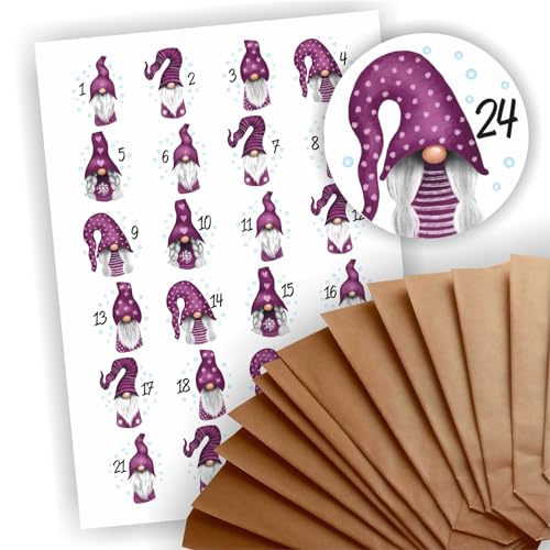 Play-Too Adventskalender zum Befüllen 24 braune Geschenktüten Kraftpapiertüten + 24 weihnachtliche Aufkleber Papiertüte DIY Wichtel/Gnom Lila/Purple Play-Too Adventskalender zum Befüllen 24 braune Geschenktüten Kraftpapiertüten + 24 weihnachtliche Aufkleber Papiertüte DIY Wichtel/Gnom Lila/Purple von Play-Too