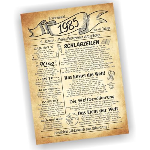 Play-Too Geburtstagsurkunde Urkunde zum 40. Geburtstag Geschenk 1985 40 Jahre personalisiert von Play-Too