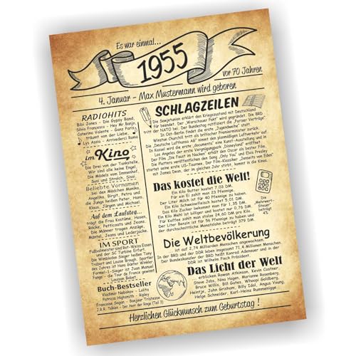 Play-Too Geburtstagsurkunde Urkunde zum 70. Geburtstag Geschenk 1955 70 Jahre personalisiert von Play-Too