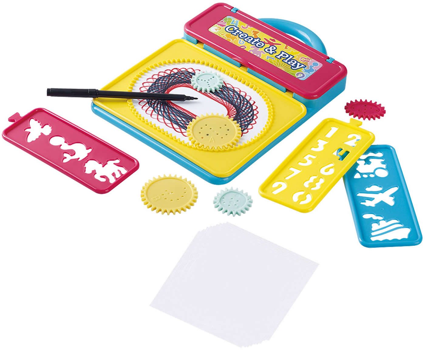 Play Malvorlage Spiralzeichner 21-tlg. Mal-Set mit Zeichenbrett Zahnräder Schablonen (21-St) von Play