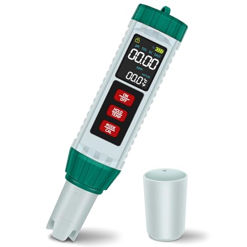 PlayDen PH Messgerät Wasser, PH/TDS/EC/Salzgehalt/Thermometer 5 in 1 pH Wert Messgerät mit LCD-Display, Automatischer Temperatur Kompensations pH Pool Tester, Hochpräziser Trinkwasser Wassertester PlayDen PH Messgerät Wasser, PH/TDS/EC/Salzgehalt/Thermometer 5 in 1 pH Wert Messgerät mit LCD-Display, Automatischer Temperatur Kompensations pH Pool Tester, Hochpräziser Trinkwasser Wassertester von PlayDen