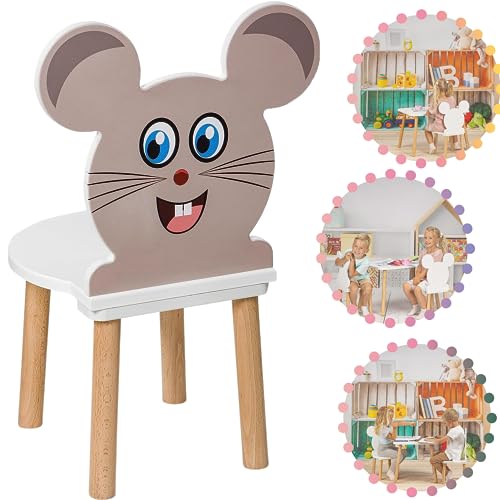 PlayPals Kinderstuhl Holz, Kinder Kids Chair, Holzstuhl Klein, Maus, kinderzimmer möbel 60x 32x 32cm cm und Einer Sitzhöhe von 27 cm, für EIN ab 3-7 Jahre von PlayPals Furniture