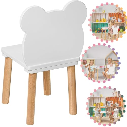 PlayPals Furniture Kleiner Holzstuhl für Kinder Kinderstuhl, Kindertisch aus Holz, Kinderzimmertisch, Stühlchen Sitzhocker, natürliche Kindersitzmöbel (Teddybär ohne Aufdruck) von PlayPals Furniture