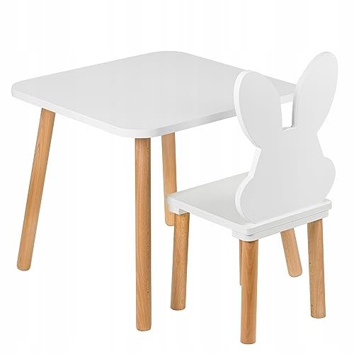 PlayPals Furniture Kindertisch mit Stühl- Kinder Tisch Stuhl Set aus Holz, 50 x 50 cm- natürliche Sitzmöbel für Kinder ab 3,4,5,6,7 Jahre- Kinderstuhl-Set von PlayPals Furniture