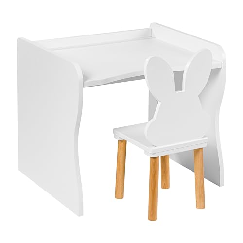 PlayPals Furniture Kinderschreibtisch aus Holz, Kindertisch für Kinder von 3-7 Jahre, Schreibtisch und Stuhl für Kinder Schreibtisch Set (Kinderschreibtisch 63 x 52 cm mit Stuhl Kaninchen) von PlayPals Furniture