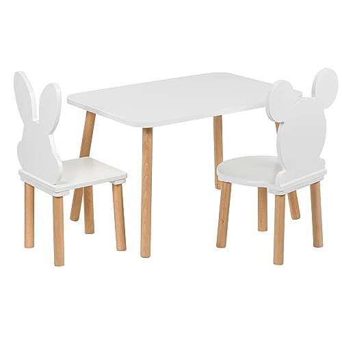 PlayPals Furniture Kindertisch mit 2 Stühlen - Kinder Tisch Stuhl Set aus Holz, 50x 70 cm- natürliche Sitzmöbel für Kinder ab 3,4,5,6,7 Jahre- Kinderstuhl-Set von PlayPals Furniture