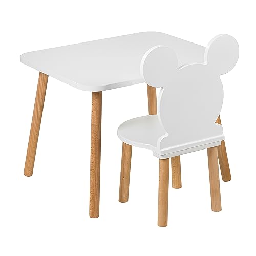 PlayPals Furniture Kindertisch mit Stühl- Kinder Tisch Stuhl Set aus Holz, 50 x 60 cm- natürliche Sitzmöbel für Kinder ab 3,4,5,6,7 Jahre- Kinderstuhl-Set, kindersitzgruppe von PlayPals Furniture