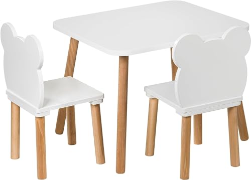 PlayPals Furniture Kindertisch mit 2 Stühlen- Kinder Tisch Stuhl Set aus Holz, 50x 60 cm- Stabile Kindersitzgruppe Amy 2 Stühle,natürliche Sitzmöbel für Kinder von PlayPals Furniture