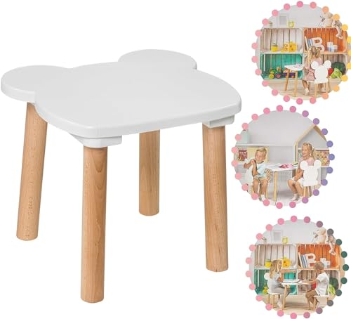 PlayPals Furniture Kleiner Holzstuhl für Kinder Kinderstuhl, Stühlchen Sitzhocker weiß 27 x 30 x 27 cm, Sitzhöhe 27 cm, Kinderhocker- Kinderzimmermöbel-Set von PlayPals Furniture