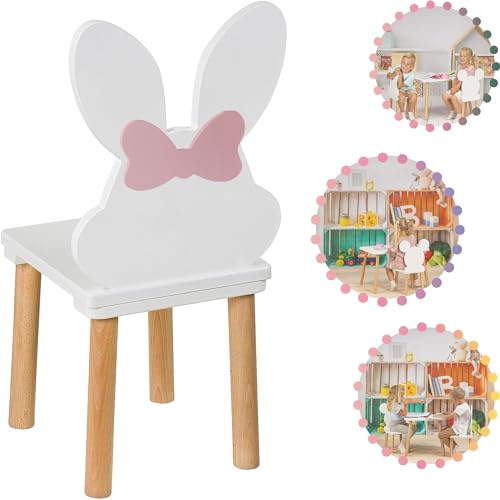 PlayPals Furniture kinderstuhl - holzstühle Kinder für EIN 2-7 Jahre, Toddler Chair - Kindersitzmöbel Stuhl, kindersessel kinderzimmer möbel Hase mit Schleife von PlayPals Furniture