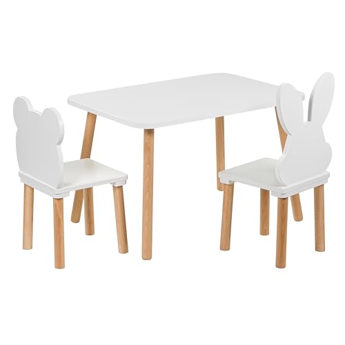 PlayPals Furniture kindertisch mit 2 stühlen 50 x 70 x 47 cm kinderzimmer möbel, Kinder Tisch Stuhl Set Holz, tafel Kinder- spieltisch Baby, kindertisch mit stühle weiß von PlayPals Furniture