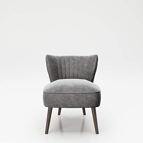 PLAYBOY Sessel mit Rückenlehne, Samtstoff, gepolsteter Loungestuhl aus Samt mit Bestickung und Keder, Massivholzfüsse, Cocktailsessel, Grau, Anthrazit, Retro-Design, Club-Stil, Lounge, Wohnzimmer von Playboy