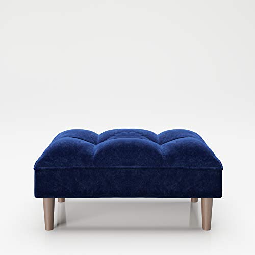 PLAYBOY Ottoman, geplostert, Samtstoff in blau, Fusshocker aus Stoff, Fussablage, Sitzhocker aus Samt, Beistellhocker für Sofa, Retro-Design, Club-Stil von Playboy