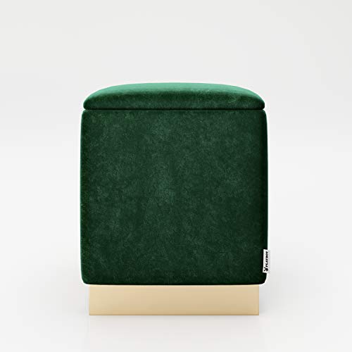 PLAYBOY Pouf mit Stauraum und Goldfuss, abnehmbaren Deckel, Samtstoff in Light Blue, Retro-Design, Sitzhocker, Wäschetonne, Ottoman, Samtbezug in Grün, Fuss aus Metall in gold, 35 x 44 x 35 cm von Playboy