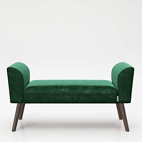 PLAYBOY Sitzbank mit Samtüberzug in Grün/Petrol und stabilen Massivholzfüssen, gepolsterte Bank aus Stoff, Sitzhocker, Fusshocker mit Samt, Retro-Design, Club-Stil für Diele- und Eingangsbereich, 100 x 54 x 30 cm von Playboy