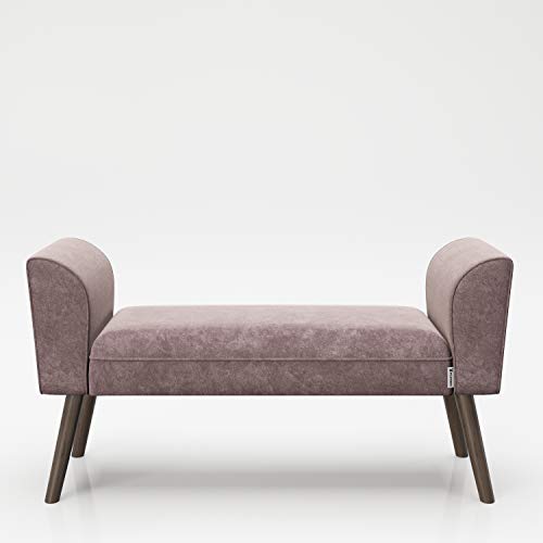 PLAYBOY Sitzbank mit Samtüberzug in Rosa und stabilen Massivholzfüssen, gepolsterte Bank aus Stoff, Sitzhocker, Fusshocker mit Samt, Retro-Design, Club-Stil für Diele- und Eingangsbereich, 100 x 54 x 30 cm von Playboy