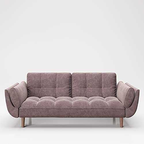 PLAYBOY Sofa mit Bettfunktion, Samtstoff in Rosa, Rose Quartz, stabile Massivholzfüsse, Bettsofa mit verstellbarer Rückenlehne, 2er Sofa, 3er Sofa, Sofabett, 2-Sitzer, Retro-Design, Club-Stil von Playboy