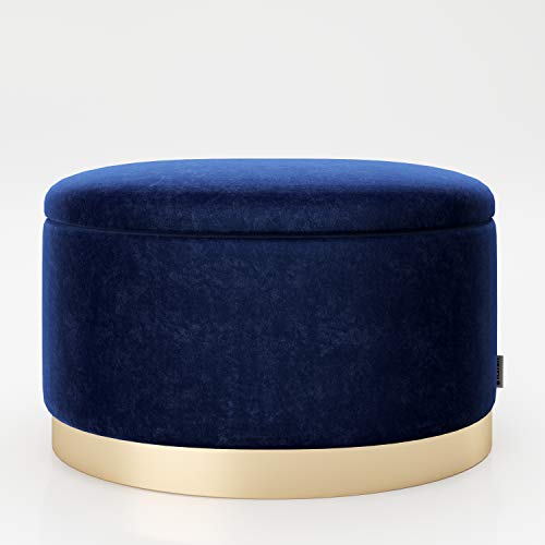 PLAYBOY ovaler Pouf mit Stauraum, goldener Fuss, Samtbezug in Rosa, Ottoman oval aus Samt, Blau, Hocker, Sitzhocker aus Stoff mit abnehmbaren Deckel, Retro-Design, Club-Stil, 60 x 40 x 40 cm von Playboy