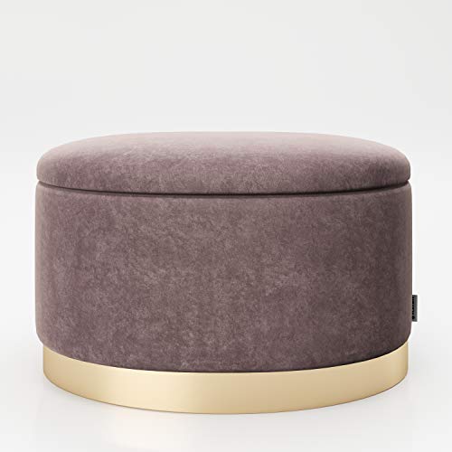 PLAYBOY ovaler Pouf mit Stauraum, goldener Fuss, Samtbezug in Rosa, Ottoman oval aus Samt, Rosa/Rose Quartz, Hocker, Sitzhocker aus Stoff mit abnehmbaren Deckel, Retro-Design, Club-Stil von Playboy