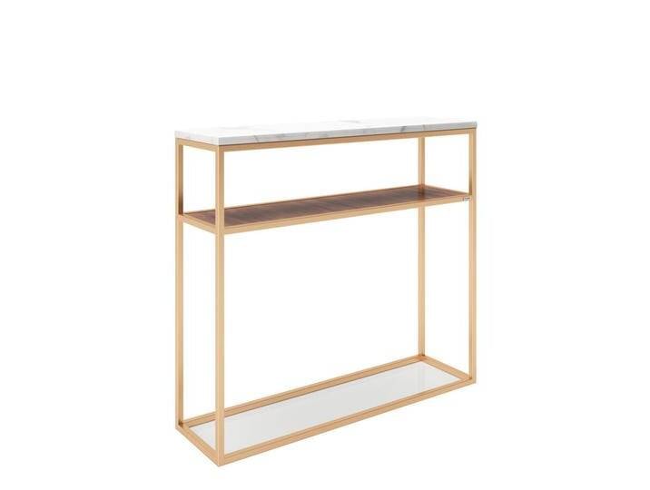 Playboy KONSOLENTISCH PLAYBOY, Weiß, Nussbaum, Gold, Metall, Marmoroptik, rechteckig, eckig, 30x95x105 cm, Wohnzimmer, Wohnzimmertische, von Playboy